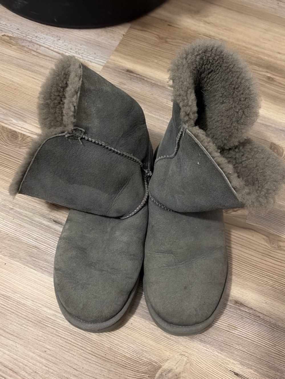 UGG Women's Suede Shearling Fold-Over Slippers - Gray